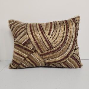 Pier 1 Brown Gold Beaded Sequin Throw Pillow Rectangle Home Decor